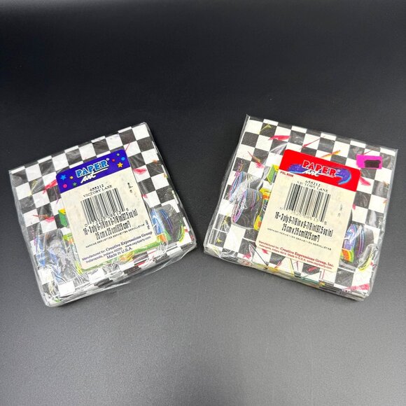 90's Paper Art Victory Lane Race Car Napkins 16 Count Checkered Flag Design USA - Picture 2 of 3